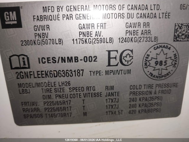 Aukcja sprzedaży 2013 Chevrolet Equinox Lt, vin: 2GNFLEEK6D6363187, numer aukcji: 12619368