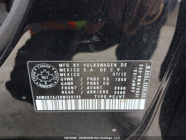 Aukcja sprzedaży 2013 Volkswagen Jetta S, vin: 3VW2K7AJ2DM358199, numer aukcji: 12619369