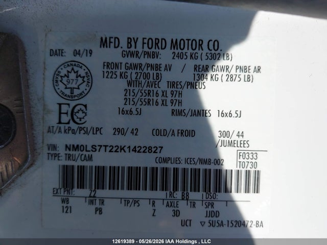 Aukcja sprzedaży 2019 Ford Transit Connect Xlt, vin: NM0LS7T22K1422827, numer aukcji: 12619389