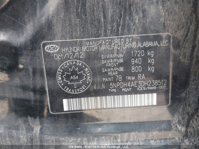 Продажа на аукционе авто 2013 Hyundai Elantra Gl, vin: 5NPDH4AE3DH238512, номер лота: 12619404
