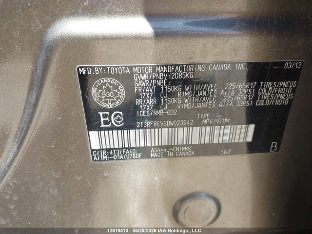 Aukcja sprzedaży 2013 Toyota Rav4 Xle, vin: 2T3RFREV6DW023542, numer aukcji: 12619410