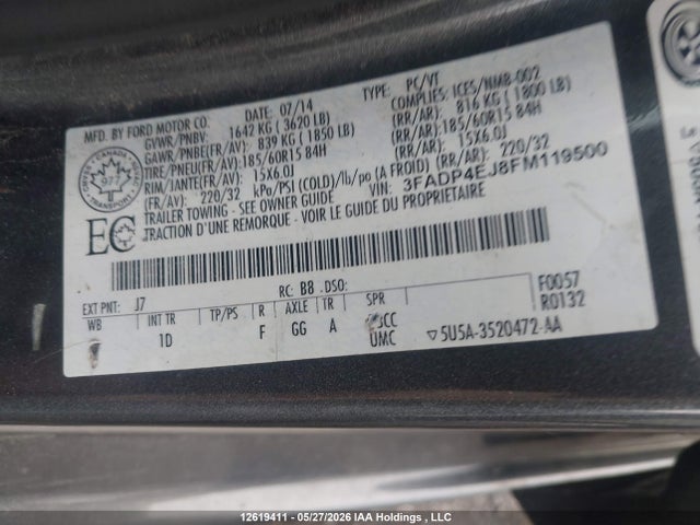 Продаж на аукціоні авто 2015 Ford Fiesta Se, vin: 3FADP4EJ8FM119500, номер лоту: 12619411