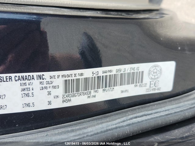Продаж на аукціоні авто 2013 Dodge Grand Caravan, vin: 2C4RDGBG7DR764938, номер лоту: 12619415