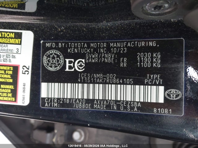Aukcja sprzedaży 2024 Toyota Camry Se, vin: 4T1S11AK7RU864105, numer aukcji: 12619416