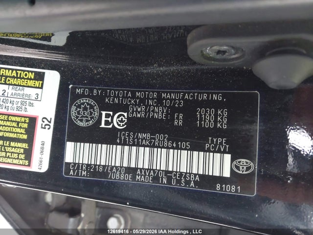 Aukcja sprzedaży 2024 Toyota Camry Se, vin: 4T1S11AK7RU864105, numer aukcji: 12619416