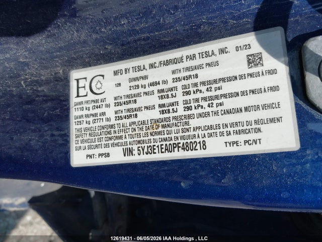 Tesla MODEL 3 2023 5YJ3E1EA0PF480218 Image 8