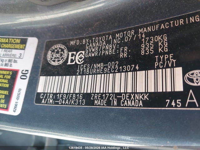 Продаж на аукціоні авто 2014 Toyota Corolla Le, vin: 2T1BURHE9EC213074, номер лоту: 12619435