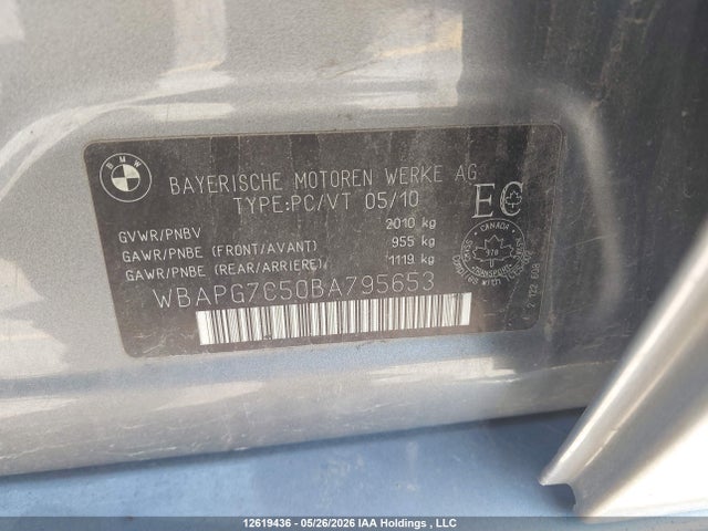 12619436 :رقم المزاد ، WBAPG7C50BA795653 vin ، 2011 Bmw 323i مزاد بيع