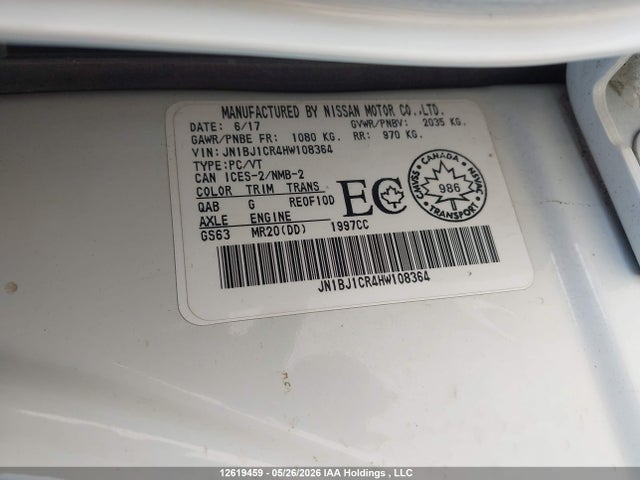12619459 :رقم المزاد ، JN1BJ1CR4HW108364 vin ، 2017 Nissan Qashqai S/sl/sv مزاد بيع