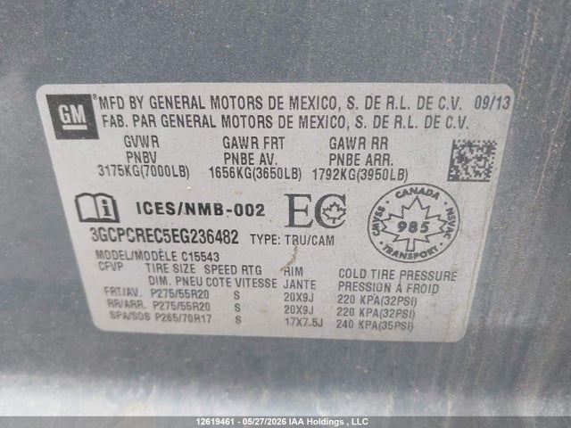 2014 Chevrolet Silverado 1500 Lt მანქანა იყიდება აუქციონზე, vin: 3GCPCREC5EG236482, აუქციონის ნომერი: 12619461
