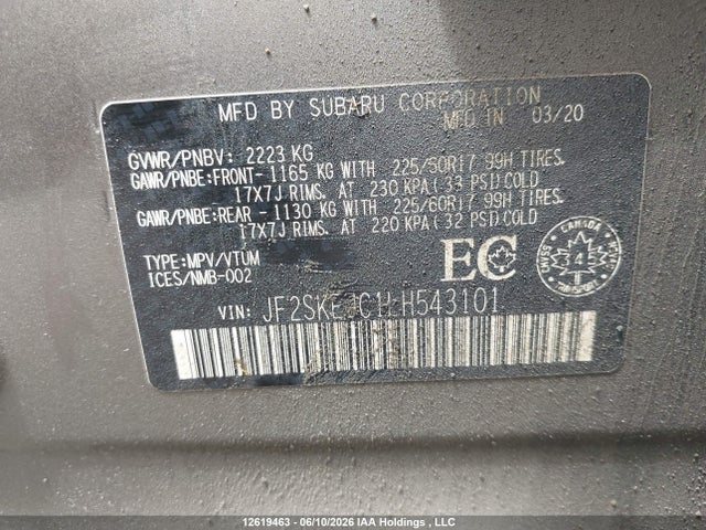Aukcja sprzedaży 2020 Subaru Forester Touring, vin: JF2SKEJC1LH543101, numer aukcji: 12619463