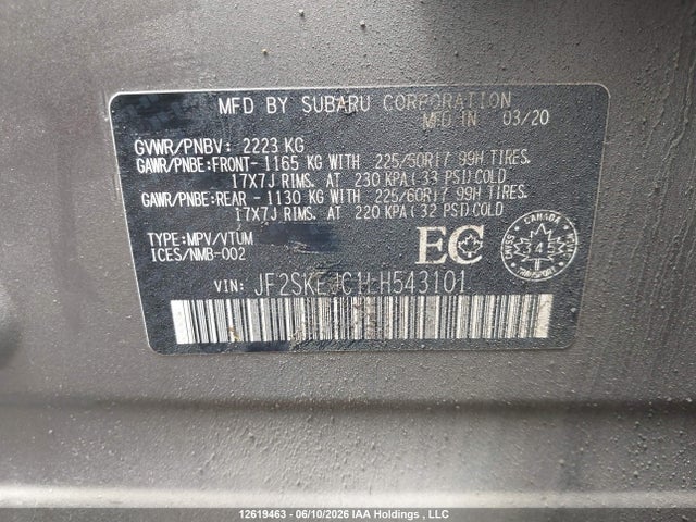 Aukcja sprzedaży 2020 Subaru Forester Touring, vin: JF2SKEJC1LH543101, numer aukcji: 12619463