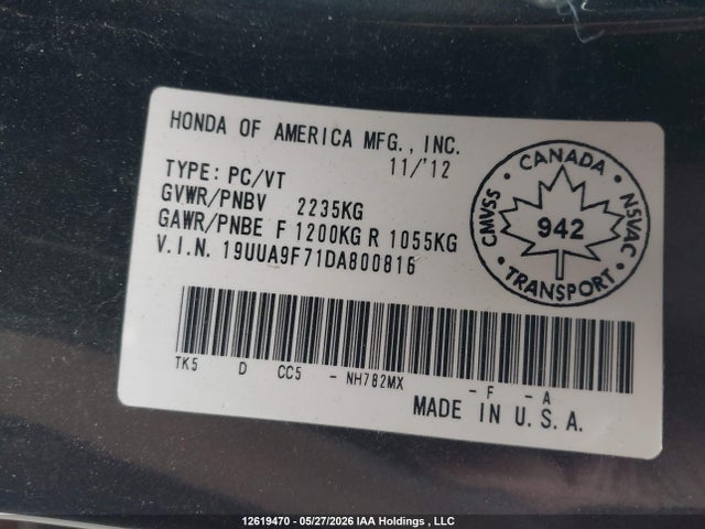 Aukcja sprzedaży 2013 Acura Tl Elite, vin: 19UUA9F71DA800816, numer aukcji: 12619470