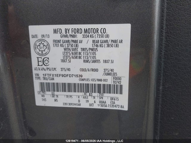 Продаж на аукціоні авто 2013 Ford F-150 Xlt, vin: 1FTFX1EF9DFD71539, номер лоту: 12619471