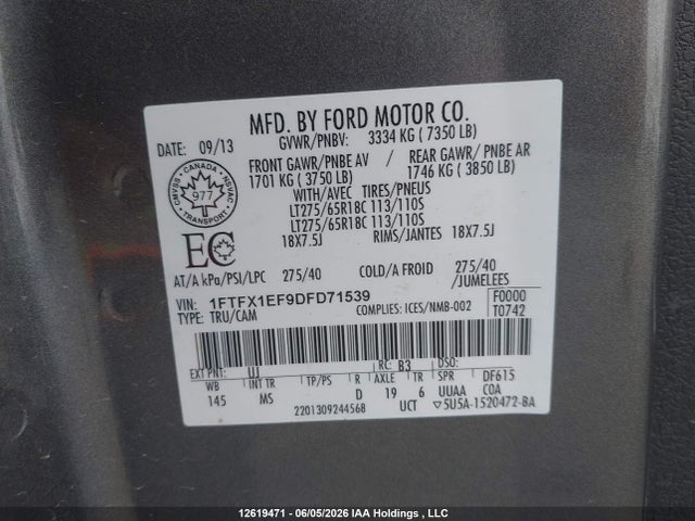 Продаж на аукціоні авто 2013 Ford F-150 Xlt, vin: 1FTFX1EF9DFD71539, номер лоту: 12619471