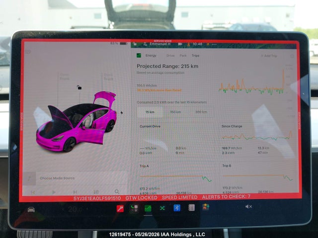 2020 Tesla Model 3 მანქანა იყიდება აუქციონზე, vin: 5YJ3E1EA0LF591510, აუქციონის ნომერი: 12619475