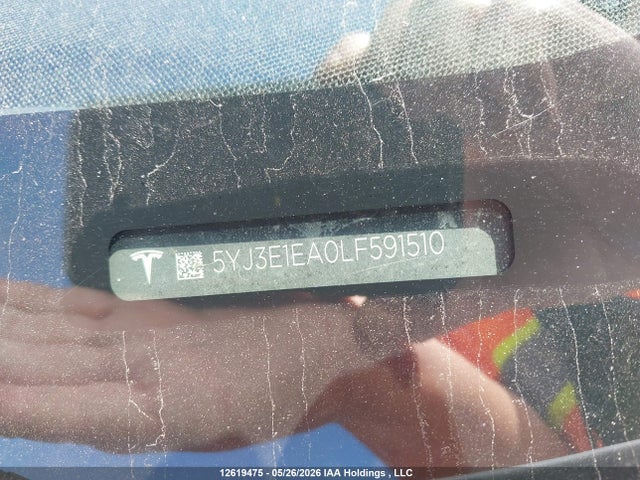 2020 Tesla Model 3 მანქანა იყიდება აუქციონზე, vin: 5YJ3E1EA0LF591510, აუქციონის ნომერი: 12619475