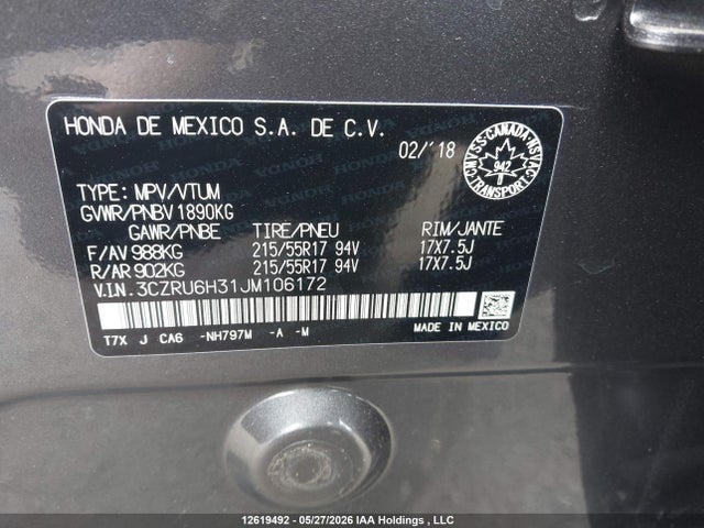 Продаж на аукціоні авто 2018 Honda Hr-v Lx, vin: 3CZRU6H31JM106172, номер лоту: 12619492