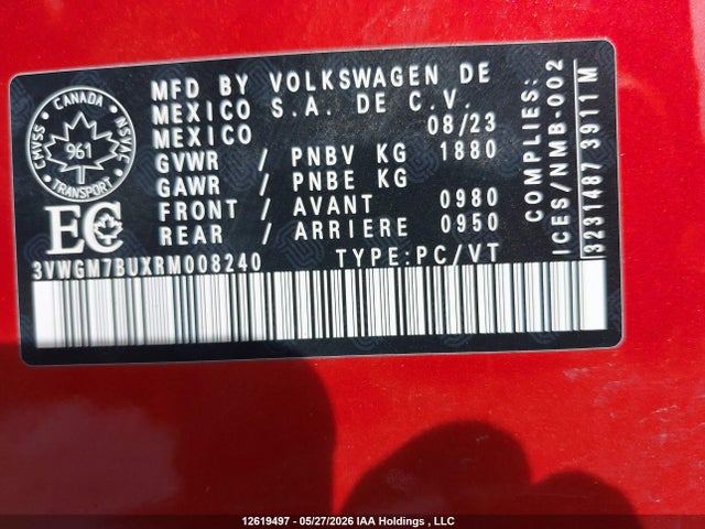2024 Volkswagen Jetta Highline მანქანა იყიდება აუქციონზე, vin: 3VWGM7BUXRM008240, აუქციონის ნომერი: 12619497