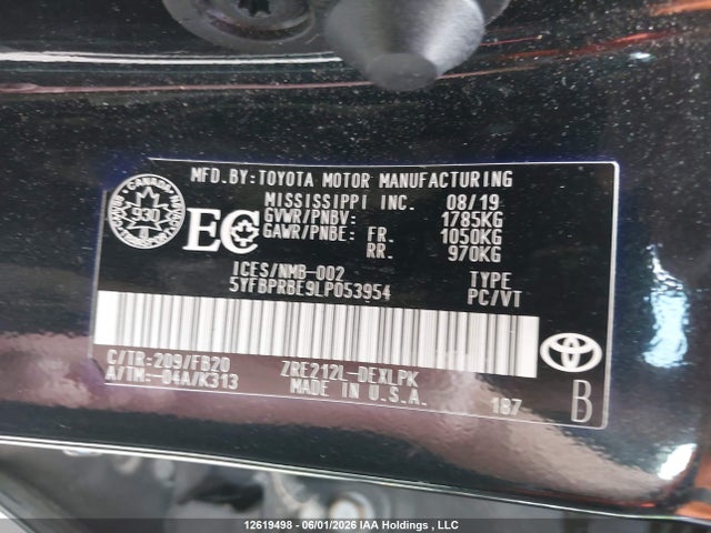5YFBPRBE9LP053954 Toyota COROLLA LE
