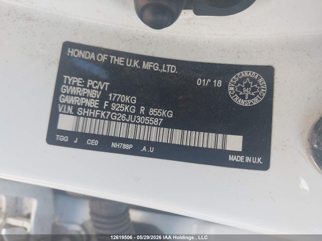 Продаж на аукціоні авто 2018 Honda Civic Lx, vin: SHHFK7G26JU305587, номер лоту: 12619506