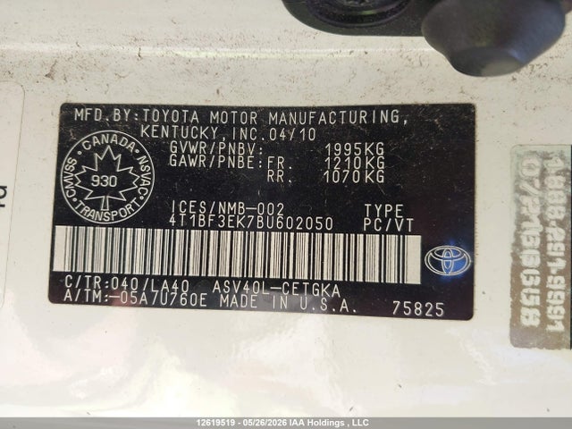 12619519 :رقم المزاد ، 4T1BF3EK7BU602050 vin ، 2011 Toyota Camry Se/le/xle مزاد بيع