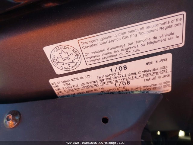 12619524 :رقم المزاد ، JYARJ16N48A000775 vin ، 2008 Yamaha Yzfr6 مزاد بيع