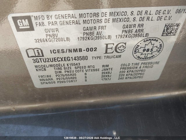 Auction sale of the 2014 Gmc Sierra 1500 Sle, vin: 3GTU2UECXEG143580, lot number: 12619538