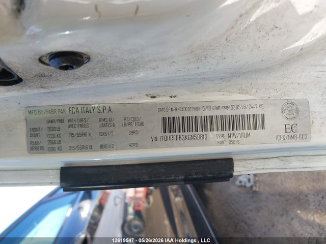 Aukcja sprzedaży 2019 Ram Promaster City Tradesman Slt, vin: ZFBHRFDB3K6N59813, numer aukcji: 12619547