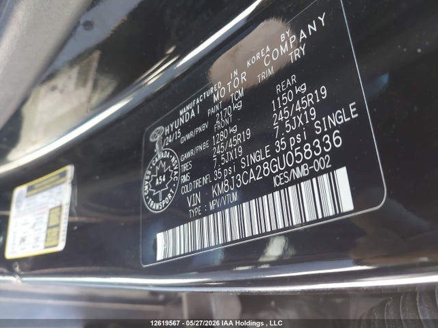 12619567 :رقم المزاد ، KM8J3CA28GU058336 vin ، 2016 Hyundai Tucson Limited/sport And Eco/se مزاد بيع