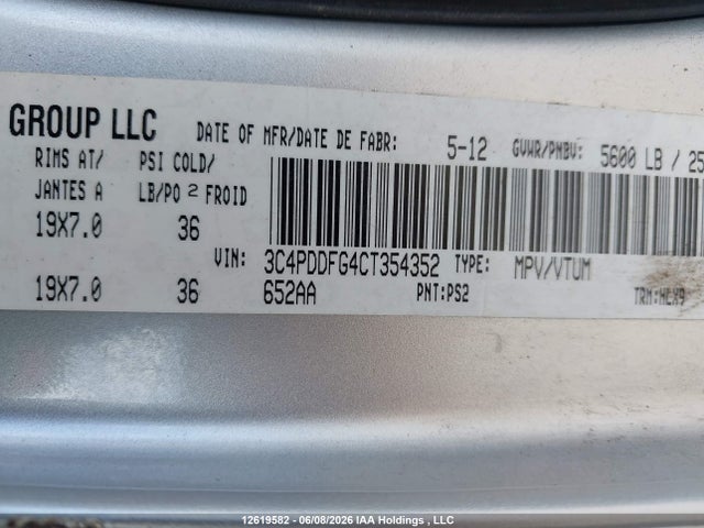 Aukcja sprzedaży 2012 Dodge Journey R/t, vin: 3C4PDDFG4CT354352, numer aukcji: 12619582