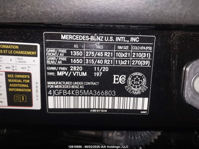 4JGFB4KB5MA366803 Mercedes-Benz Gle 350 4matic