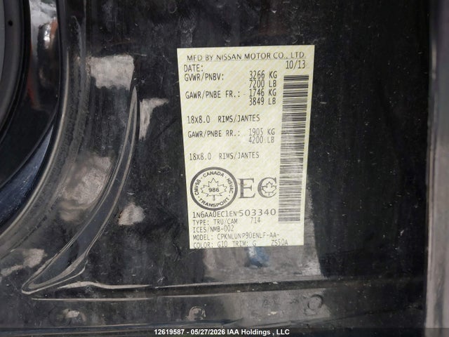 Aukcja sprzedaży 2014 Nissan Titan Pro-4x/s/sl/sv, vin: 1N6AA0EC1EN503340, numer aukcji: 12619587