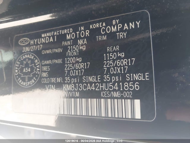 12619616 :رقم المزاد ، KM8J3CA42HU541856 vin ، 2017 Hyundai Tucson Luxury مزاد بيع