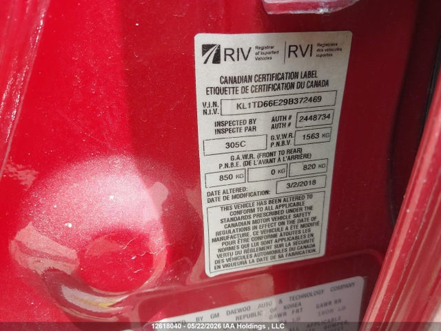Продажа на аукционе авто 2009 Chevrolet Aveo Lt, vin: KL1TD66E29B372469, номер лота: 12618040