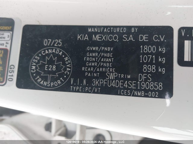 3KPFU4DE4SE190858 KIA K4 Ex/ex+