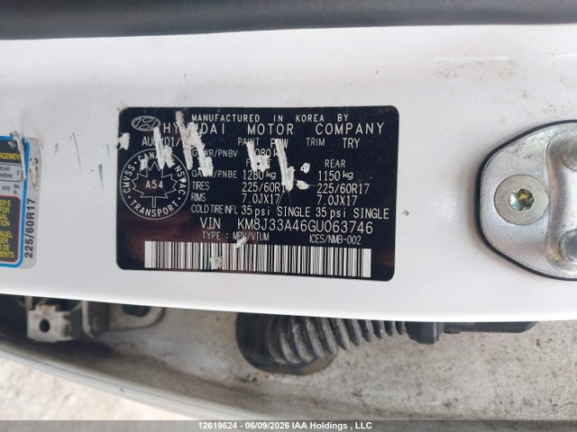 12619624 :رقم المزاد ، KM8J33A46GU063746 vin ، 2016 Hyundai Tucson مزاد بيع