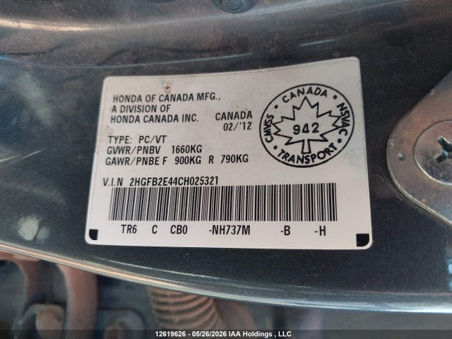 Aukcja sprzedaży 2012 Honda Civic Lx, vin: 2HGFB2E44CH025321, numer aukcji: 12619626