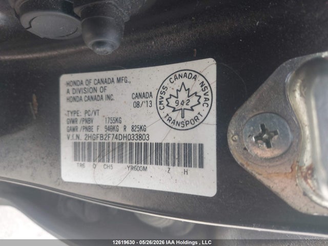12619630 :رقم المزاد ، 2HGFB2F74DH033803 vin ، 2013 Honda Civic Touring مزاد بيع