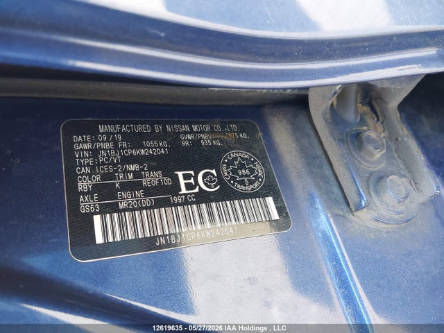 12619635 :رقم المزاد ، JN1BJ1CP6KW242041 vin ، 2019 Nissan Qashqai S/sv مزاد بيع