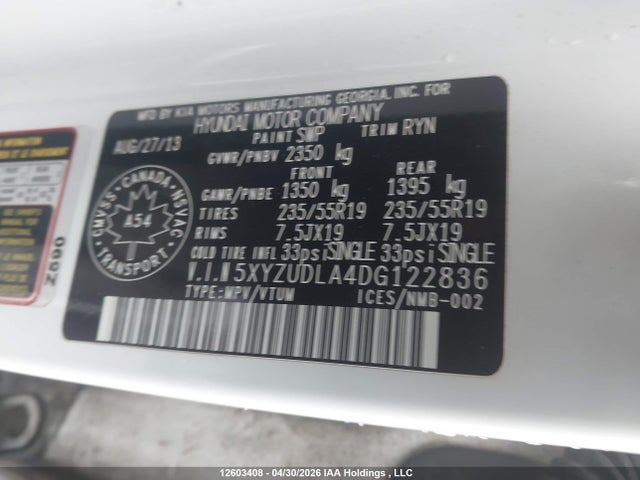 Aukcja sprzedaży 2013 Hyundai Santa Fe Sport 2.0t Limited/2.0t Premium/2.0t Se, vin: 5XYZUDLA4DG122836, numer aukcji: 12603408