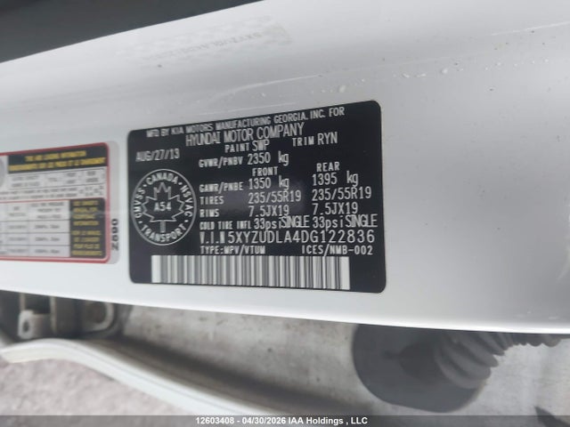 Aukcja sprzedaży 2013 Hyundai Santa Fe Sport 2.0t Limited/2.0t Premium/2.0t Se, vin: 5XYZUDLA4DG122836, numer aukcji: 12603408