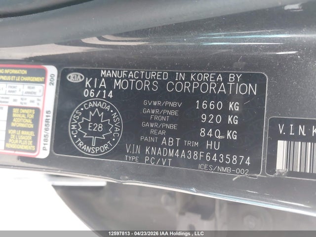 Продаж на аукціоні авто 2015 Kia Rio Ex/ex+/lx/lx+/sx, vin: KNADM4A38F6435874, номер лоту: 12597813