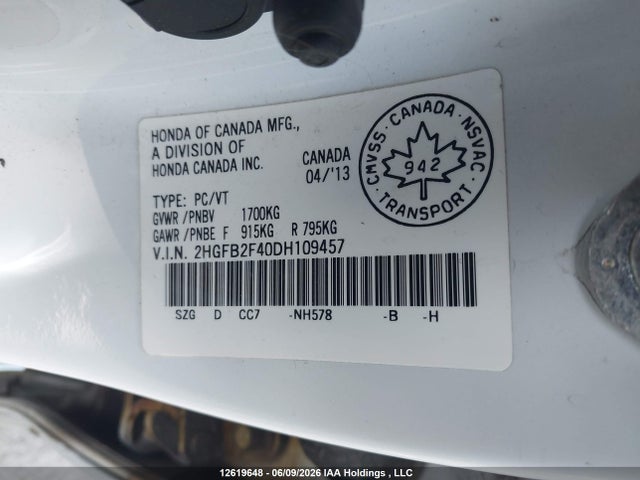 Aukcja sprzedaży 2013 Honda Civic Lx, vin: 2HGFB2F40DH109457, numer aukcji: 12619648