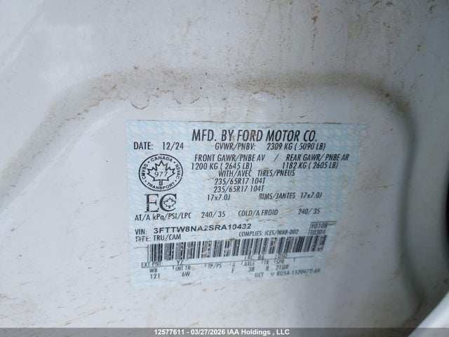 12577611 :رقم المزاد ، 3FTTW8NA2SRA10432 vin ، 2025 Ford Maverick Tremor مزاد بيع