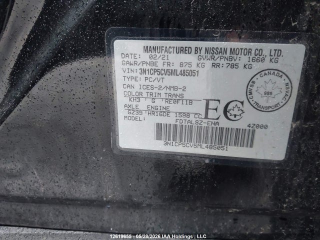 2021 Nissan Kicks Sv მანქანა იყიდება აუქციონზე, vin: 3N1CP5CV5ML485051, აუქციონის ნომერი: 12619655