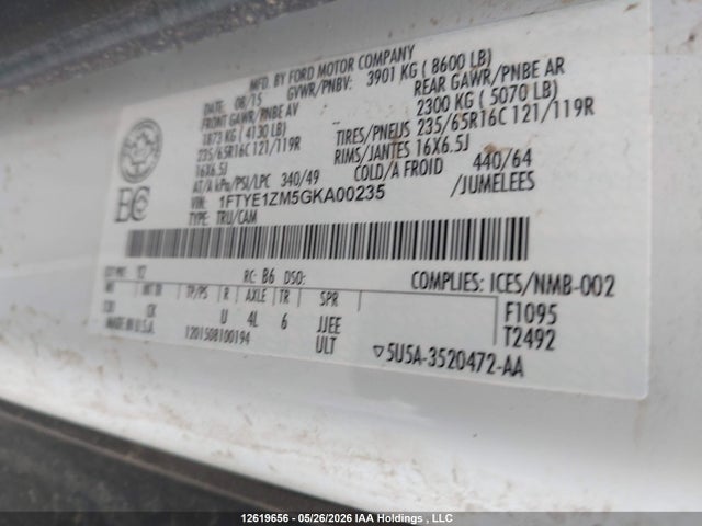 Продаж на аукціоні авто 2016 Ford Transit T-150, vin: 1FTYE1ZM5GKA00235, номер лоту: 12619656