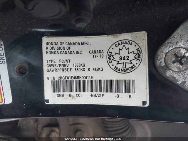 Продажа на аукционе авто 2011 Honda Civic Dx-g, vin: 2HGFA1E48BH006119, номер лота: 12619658
