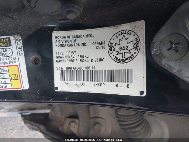 Продажа на аукционе авто 2011 Honda Civic Dx-g, vin: 2HGFA1E48BH006119, номер лота: 12619658