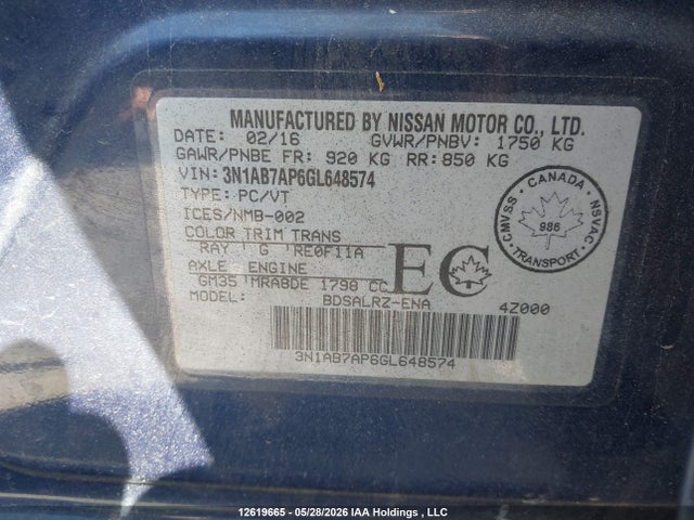 3N1AB7AP6GL648574 Nissan Sentra S/sv/sr/sl